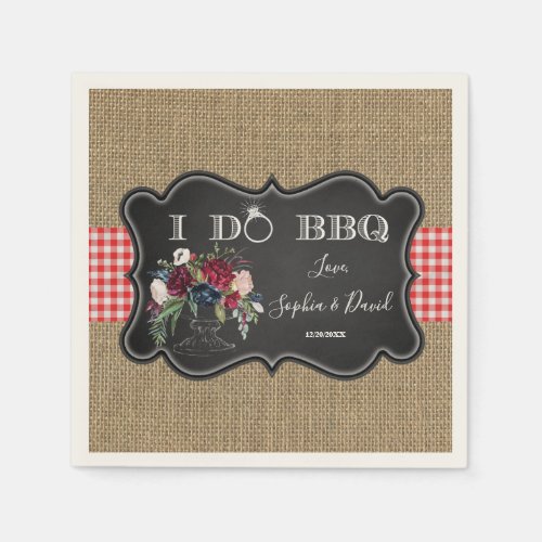 Charm Burlap Gingham and Chalk I DO BBQ Custom Napkins