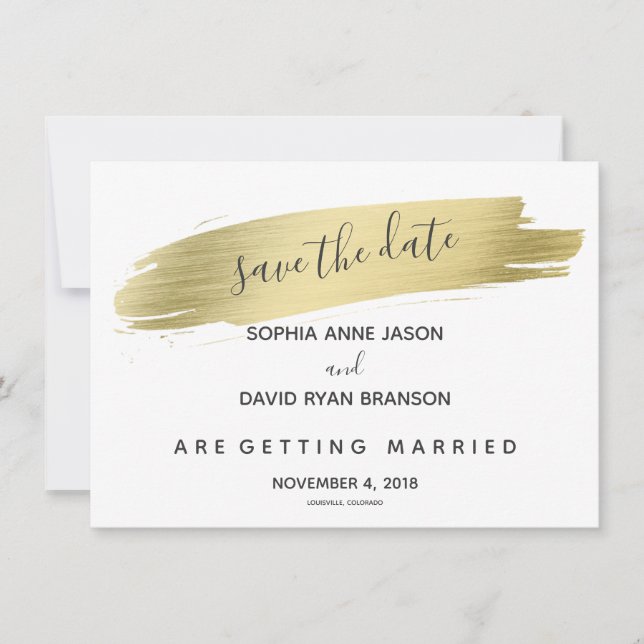 Charm Calligraphy Gold Stroke Save The Date (Front)