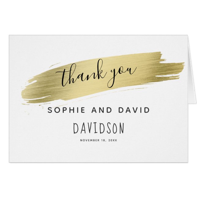 Charm Calligraphy Gold Stroke Thank you Cards (Front Horizontal)