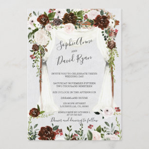 Charm Canopy Burgundy Blush Flowers Wedding Invitation