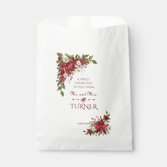 Charm Christmas Red White Poinsettia Frame Wedding Favor Bag (Front)