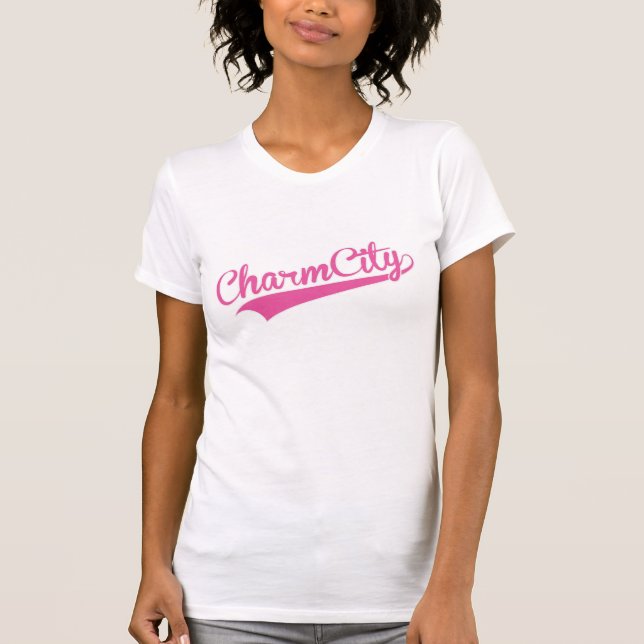 Charm City (Baltimore) Baseball Script - Pink T-Shirt (Front)