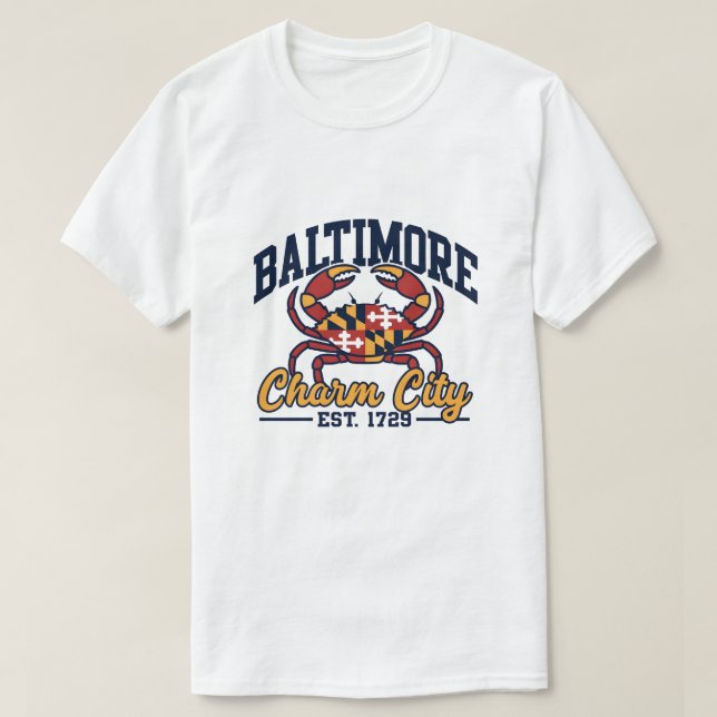 Charm City Baltimore Maryland Crab Flag Design T-Shirt (Design Front)
