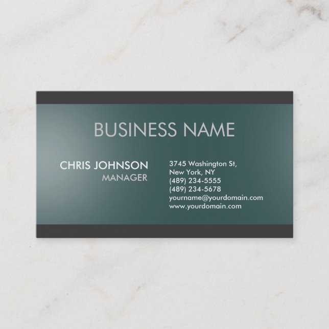 Charm Dark Slate Grey Plain Modern Business Card (Front)