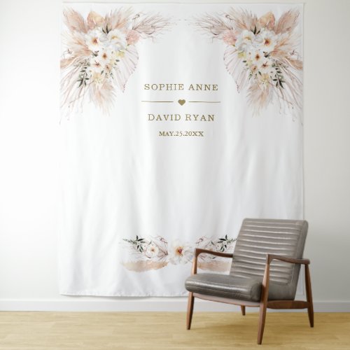 Charm Desert White Roses Pampas Grass Wedding Tapestry