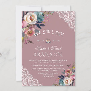 Charm Dusty Blue Dusty Rose Floral We Still Do Invitation