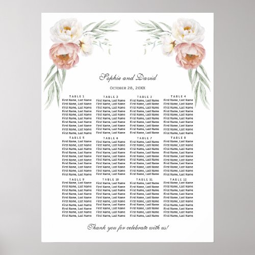 Charm Dusty Rose Flowers Wedding Seating Chart