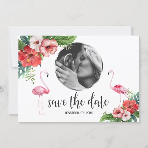 Charm Flamingo Tropical Floral Photo Save The Date