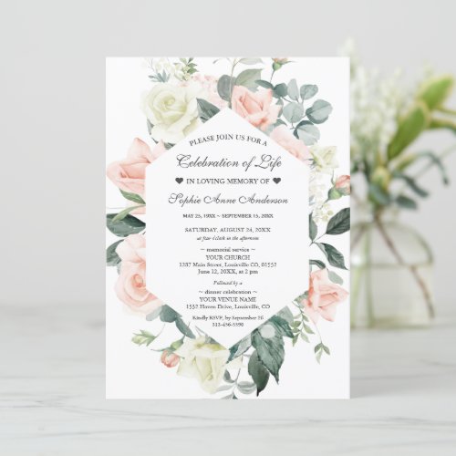 Charm Floral Celebration of Life Funeral Memorial Invitation
