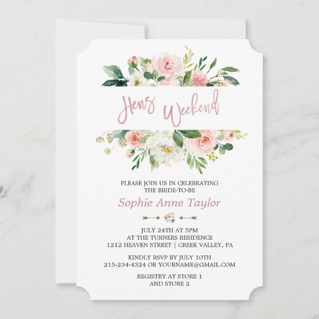 Charm Floral Rose Gold Bachelorette Weekend Party Invitation (Front)