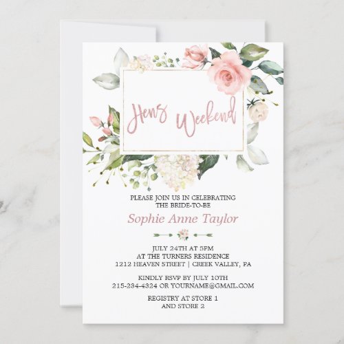 Charm Floral Rose Gold Bachelorette Weekend Party Invitation