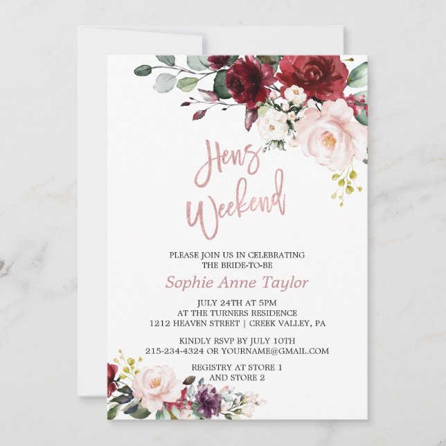 Charm Floral Rose Gold Bachelorette Weekend Party Invitation (Front)