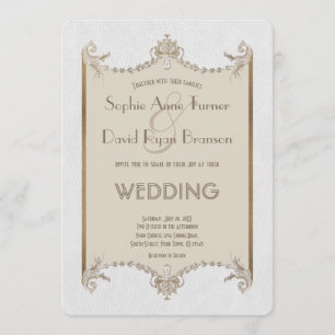 Charm Flourish Art Deco 20s White Leather Wedding Invitation