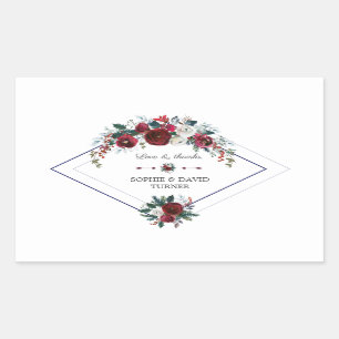 Charm Geometric Burgundy Floral Pine Navy Wedding Rectangular Sticker