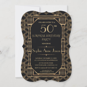 Charm Gold Black Great Gatsby 50th Birthday Party Invitation