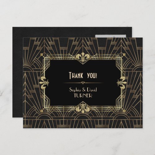 Charm Gold Black Great Gatsby Wedding Thank You Postcard