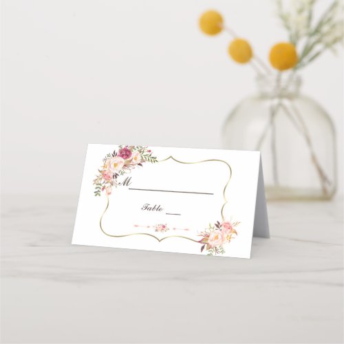 Charm Gold Blush Pink Floral Wedding Table Number Place Card