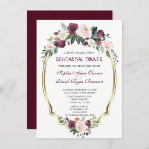 Charm Gold Burgundy Blush Floral Rehearsal Dinner Invitation