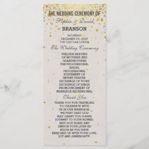 Charm Gold Confetti White Leather Wedding Program