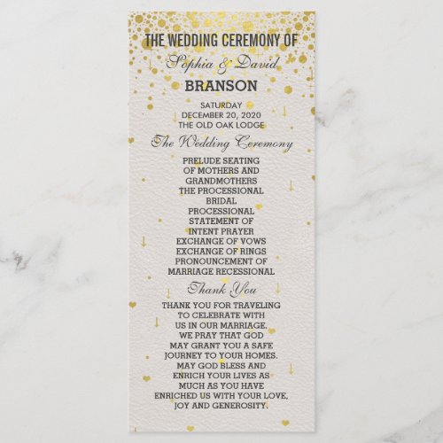 Charm Gold Confetti White Leather Wedding Program