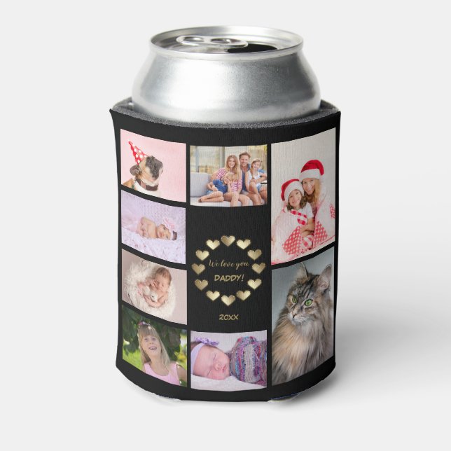 Charm Gold Family Photo Collage Father's's Day Can Cooler (Can Back)