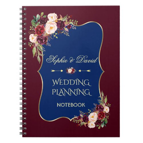 Charm Gold Glitter Blush Floral Wedding Planner Notebook