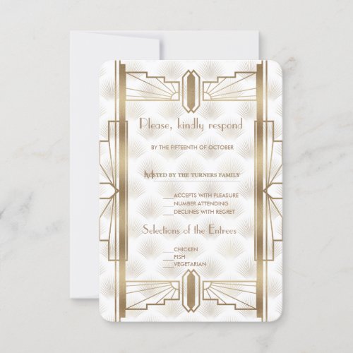 Charm Gold Great Gatsby Art Deco 20s Wedding RSVP