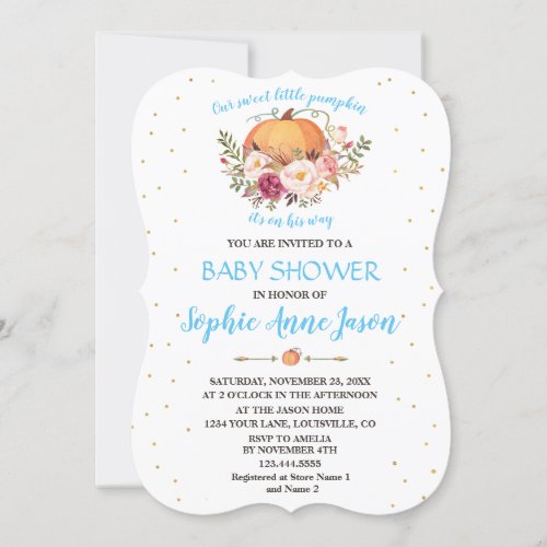 Charm Gold Little Pumpkin Blush Floral Baby Shower Invitation