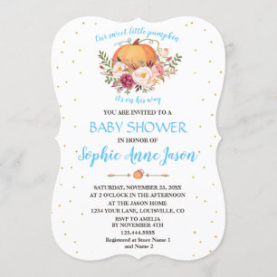 Charm Gold Little Pumpkin Blush Floral Baby Shower Invitation