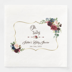 Charm Gold Merlot Navy Blue Floral Baby Shower Paper Dinner Napkins
