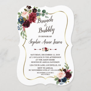 Charm Gold Merlot Navy Blue Floral Bridal Shower Invitation