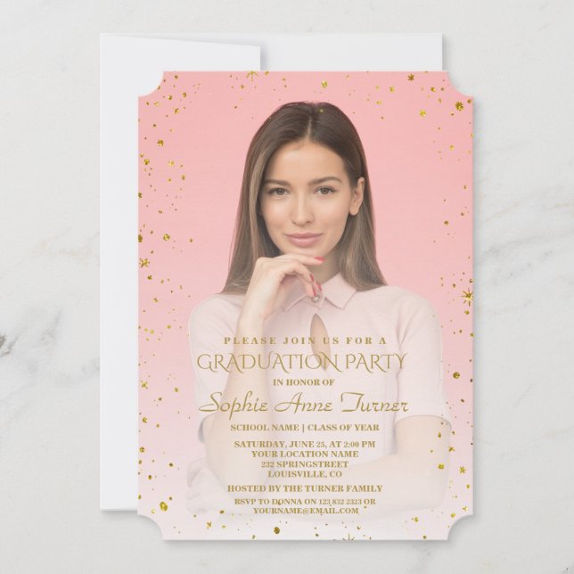 Charm Gold Sparkle Confetti Photo Graduation Party Invitation (Front)