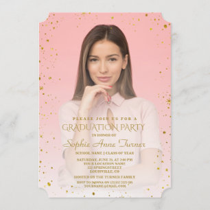 Charm Gold Sparkle Confetti Photo Graduation Party Invitation