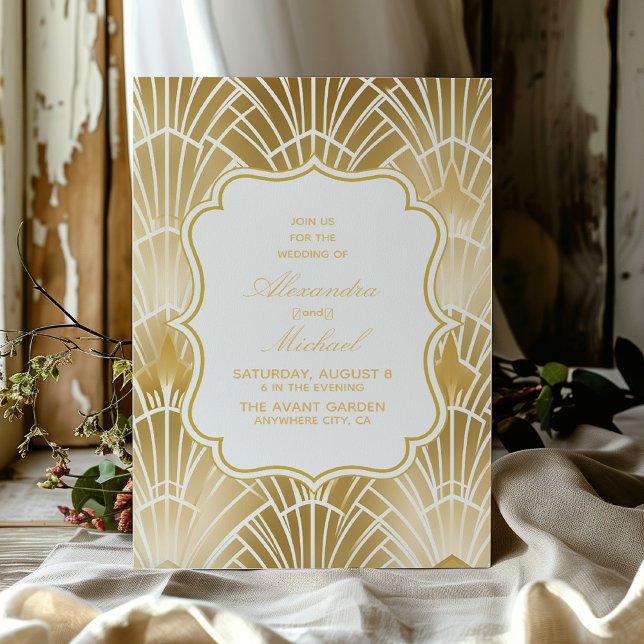 Charm Gold White Art Deco Great Gatsby Wedding Invitation (Creator Uploaded)