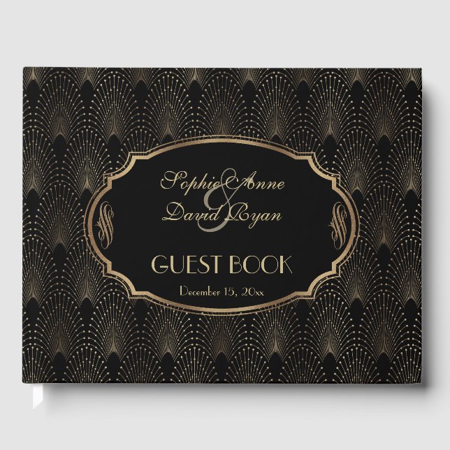 Charm Great Gatsby 20s Art Deco Wedding Guest Book (Front)