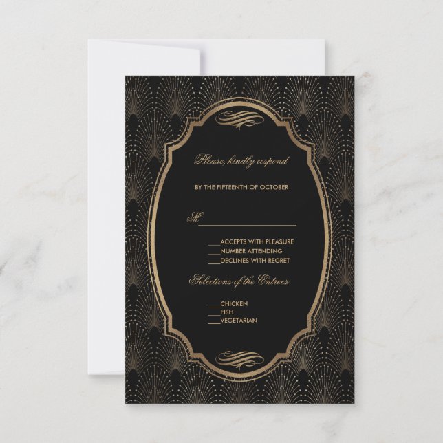 Charm Great Gatsby Vintage Art Deco Wedding RSVP (Front)
