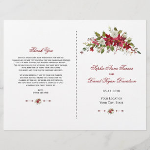 Charm Holiday Red Poinsettia Wedding Program