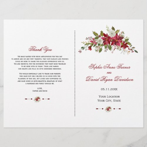 Charm Holiday Red Poinsettia Wedding Program