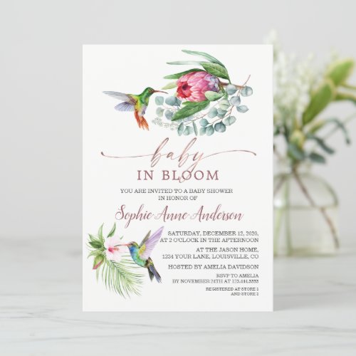 Charm Hummingbird Tropical Flowers Baby in Bloom Invitation