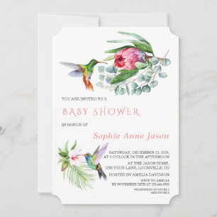 Charm Hummingbird Tropical Flowers Baby Shower Invitation