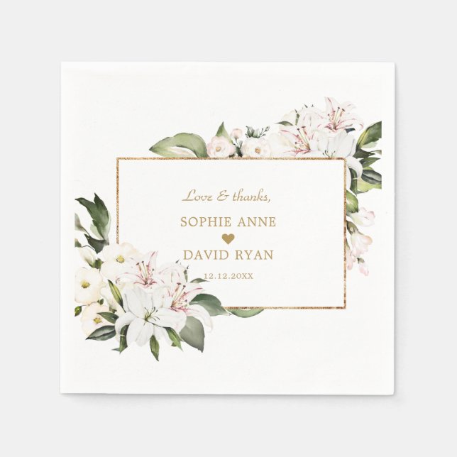 Charm Imperial Lilies Gold 1st Birthday Baptism   Napkins (Front)