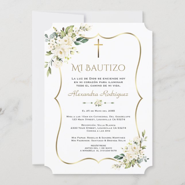 Charm Invitacion De Bautizo Con Flores Baptism Invitation