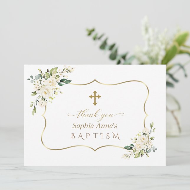 Charm Invitation De Bautizo Con Flores Baptism (Standing Front)