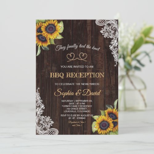 Charm Lace Rope We Tied The Knot Sunflowers BBQ  Invitation