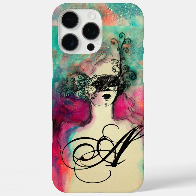 CHARM /Lady With Mask Monogram Pink Teal Green Case-Mate iPhone Case (Back)