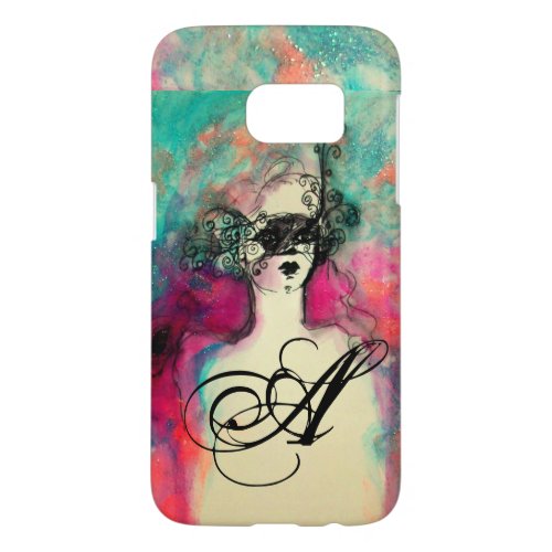 CHARM Lady With Mask Monogram Pink Teal Green Samsung Galaxy S7 Case