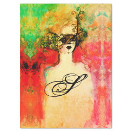 CHARM /Lady With Mask Monogram Pink Teal Green Tis Tissue Paper