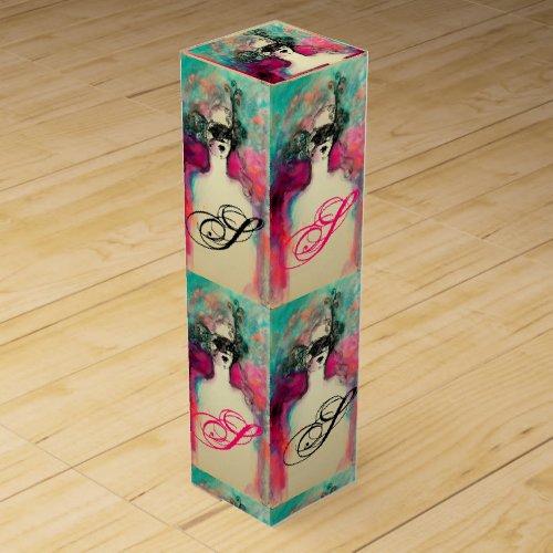 CHARM Lady With Mask Monogram Pink Teal Green Wine Gift Box