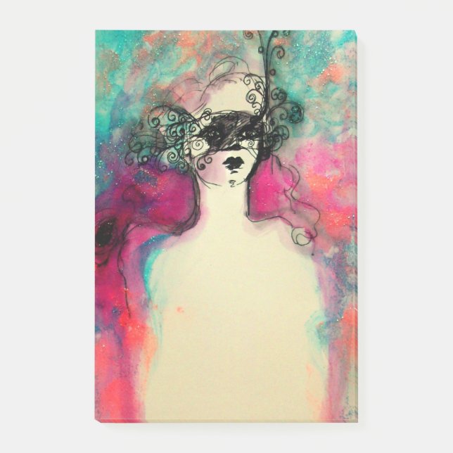 CHARM /Lady With Mask Pink Teal Green Post-it Notes (Front)