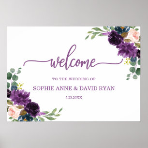 Charm Lavender Blue Floral Wedding Welcome Sign